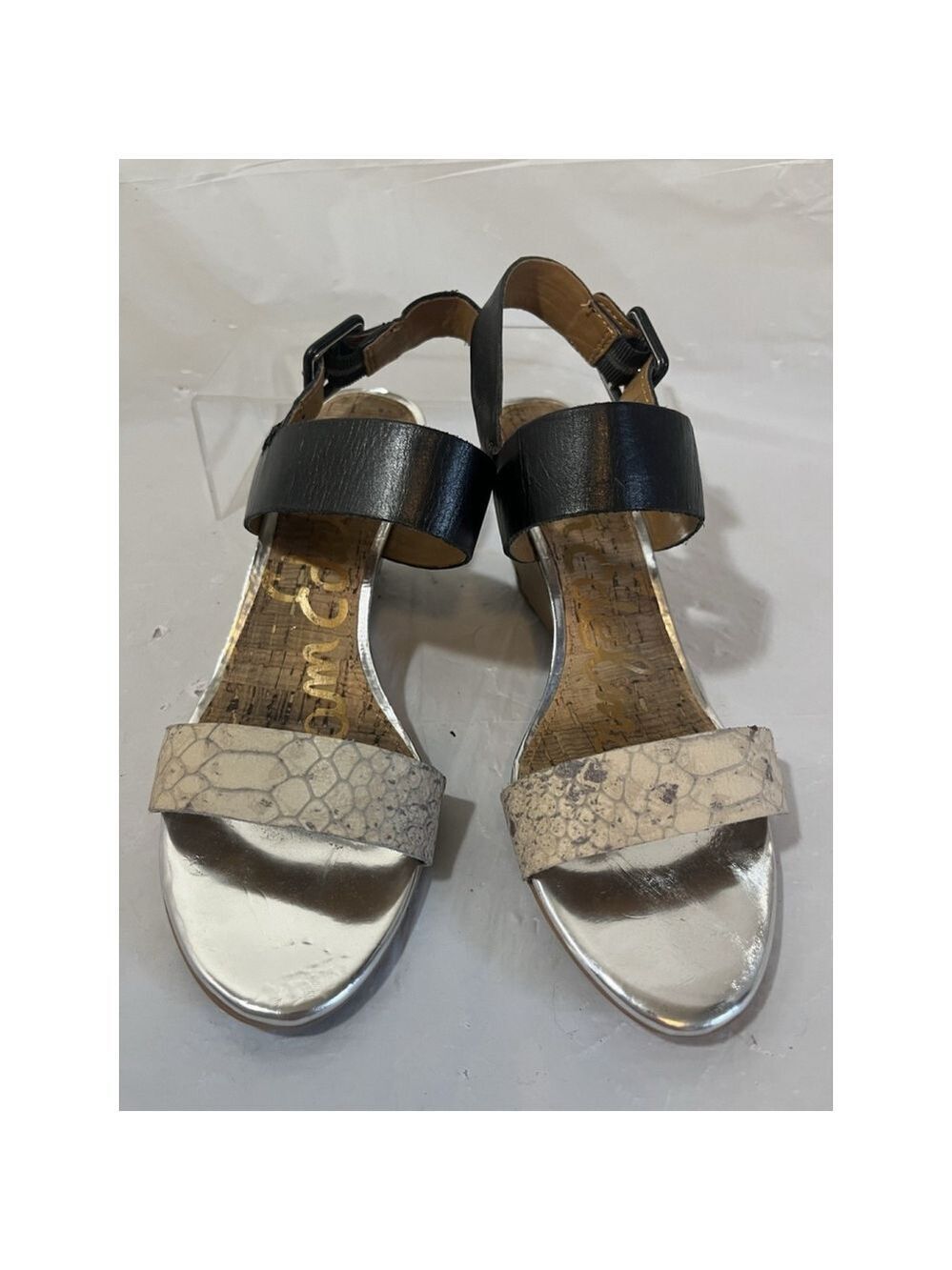 Sam Edelman Sutton Leopard Tan Leather Wedge Sandal Size 6 Ankle Strap